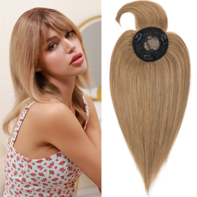 Women Hairpiece Real Remy Human Hair Topper Clip in Toupee One Piece with Bangs