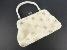Vtg Beaded Purse Clear WHite Beads Over Pink Floral NEEDS TLC