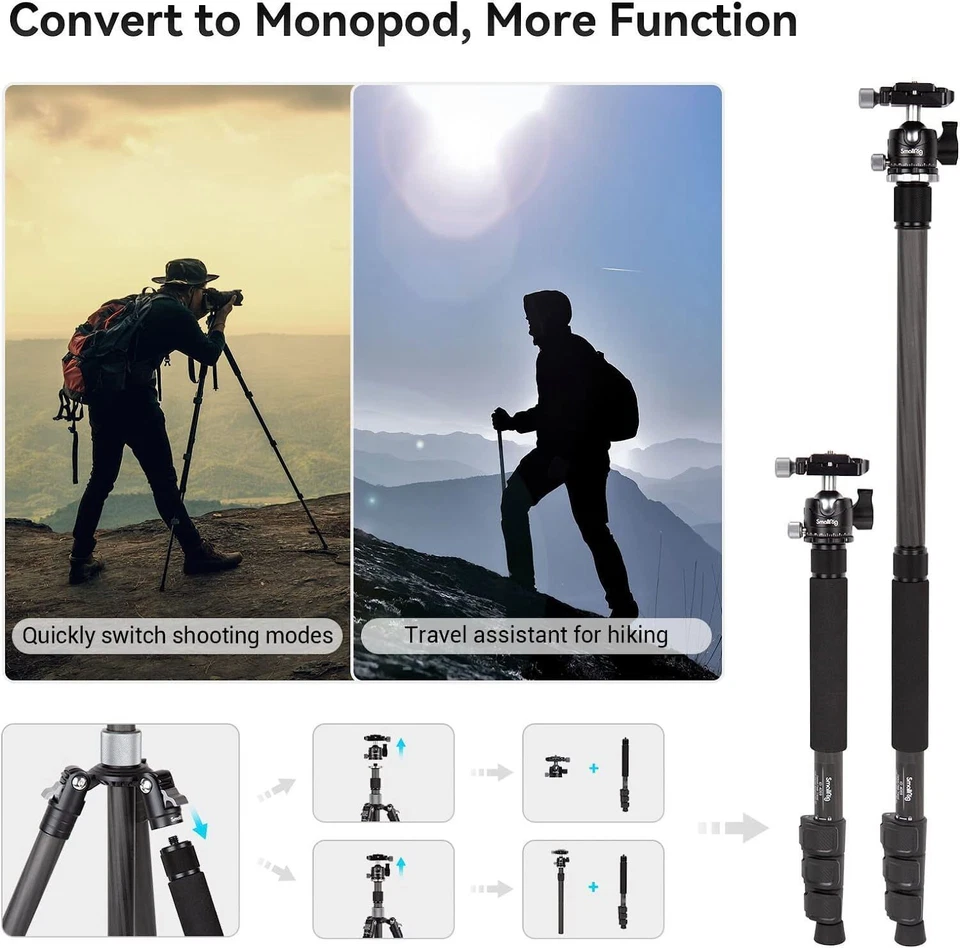 SmallRig 62.2" Carbon Fiber Camera Tripod &Monopod w/Central Column &Ball Head - Image 4 of 4