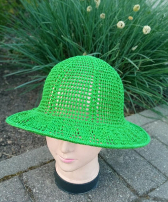 Damen Sommer Strick Leinen Mütze mit Krempe.Grüne Häkelmütze.Mode Mütze.Original