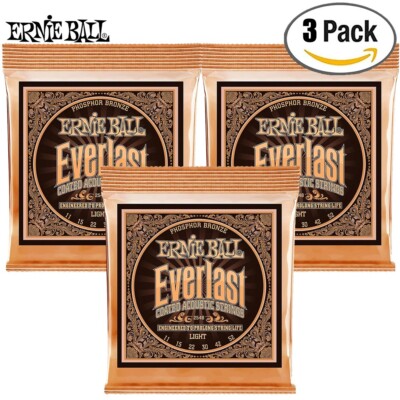 3-PACK Ernie Ball 2548 Everlast Phosphor Bronze Acoustic Guitar Strings 11-52