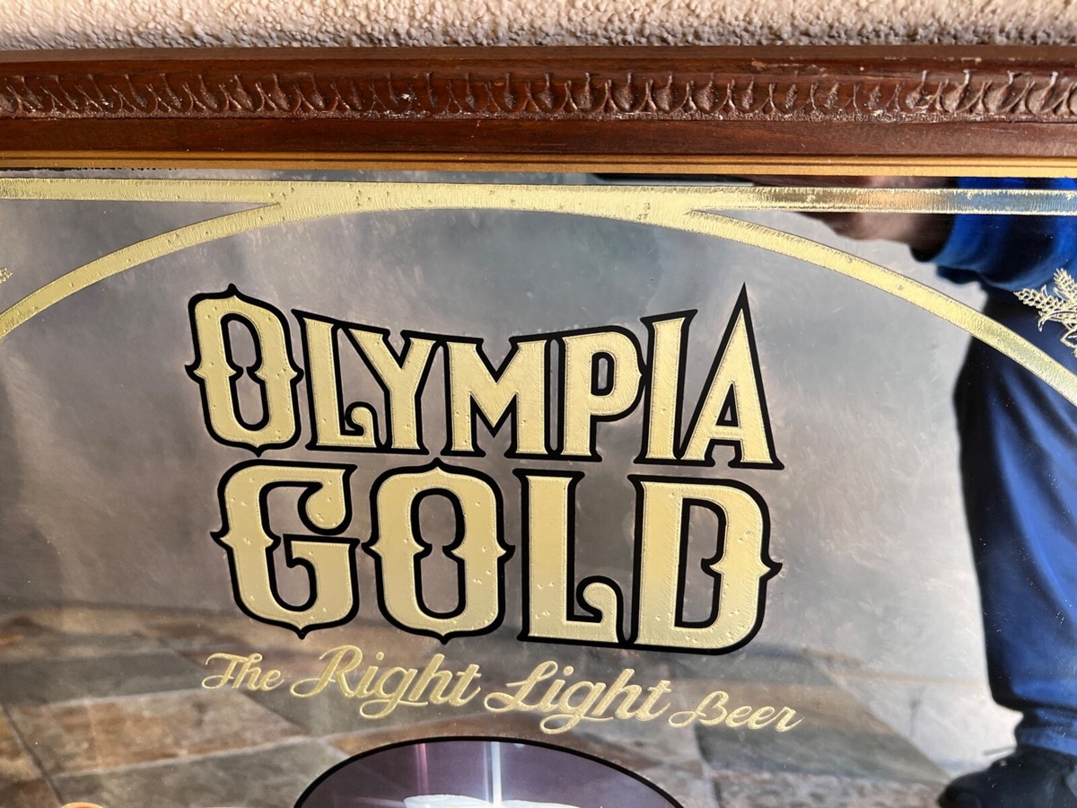 Vintage OLYMPIA GOLD Beer Advertising Mirror 27x21 Wood
