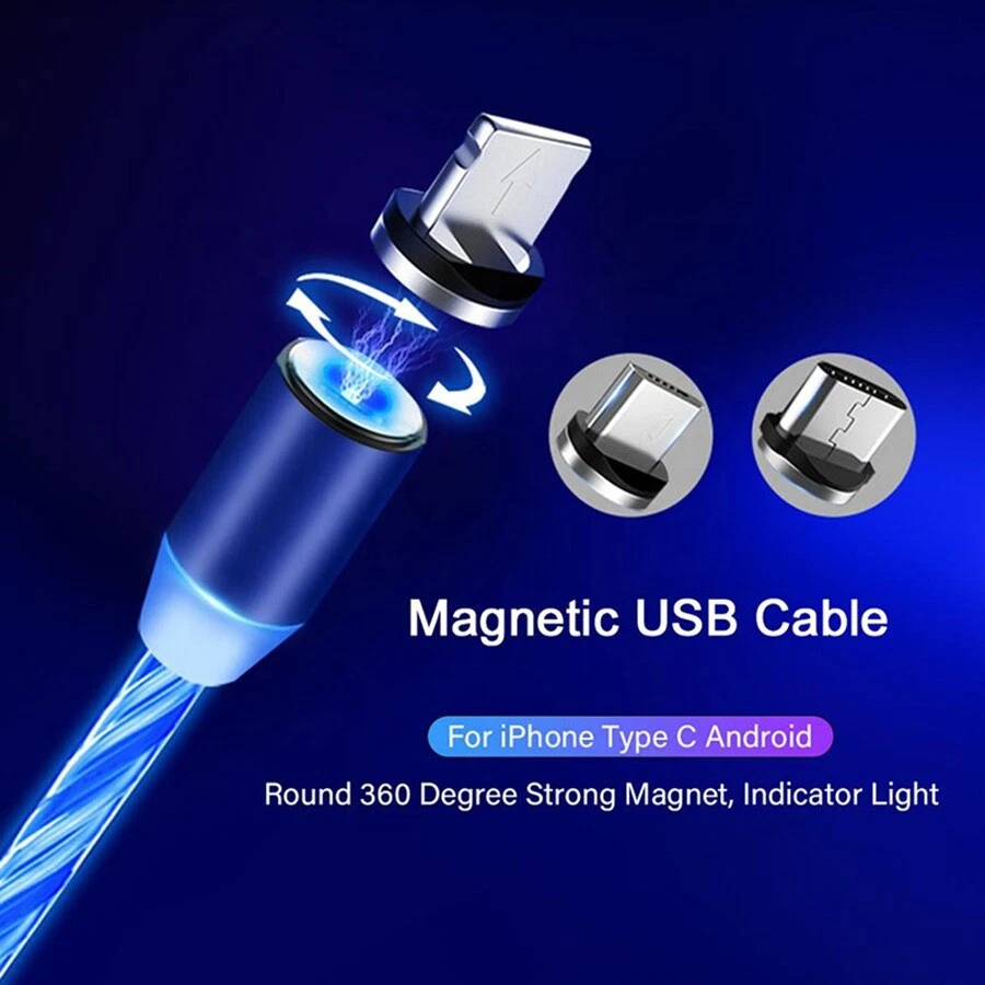 Magnetic LED Flowing Phone Charging Cable Charger For IOS Type C Micro USB 3IN1 - Image 3 of 4