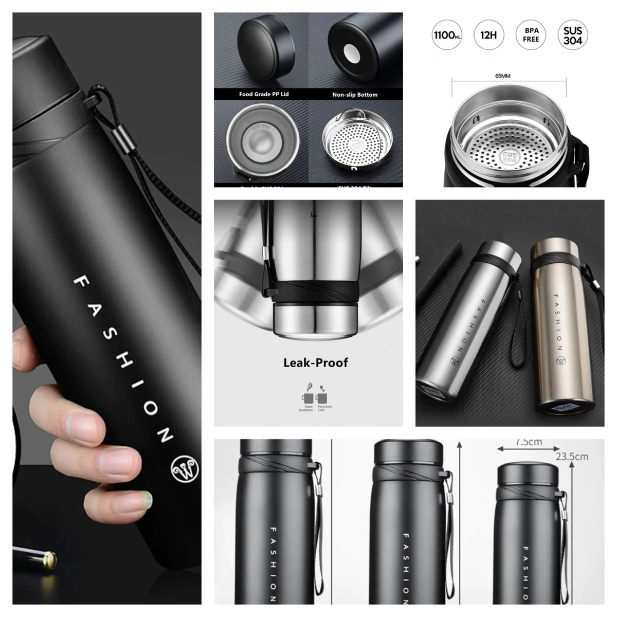 Thermos Large Capacity Portable Stainless Steel Coffee Tea Travel Vacuum  Flask