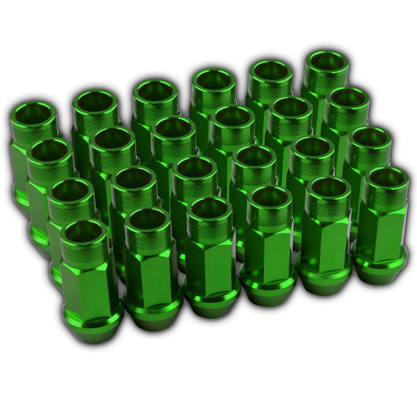 24 PC GREEN LUG EXTENDED RACING LUG NUTS FOR TIRES/WHEELS/RIMS 50MM 12X1.25 C