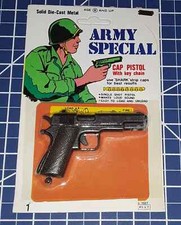 1970s CAP GUN Toy - On the Original Card Soldier US Army Special Die-Cast Pistol