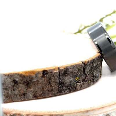 8mm Gray Tungsten Christmas Gifts Band Flat Sparkling Polished Edge Unique Ring