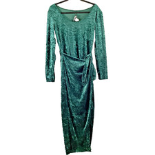 Vintage All THAT JAZZ Crushed Velvet Maxi Wrap Dress Womens M Emerald Green