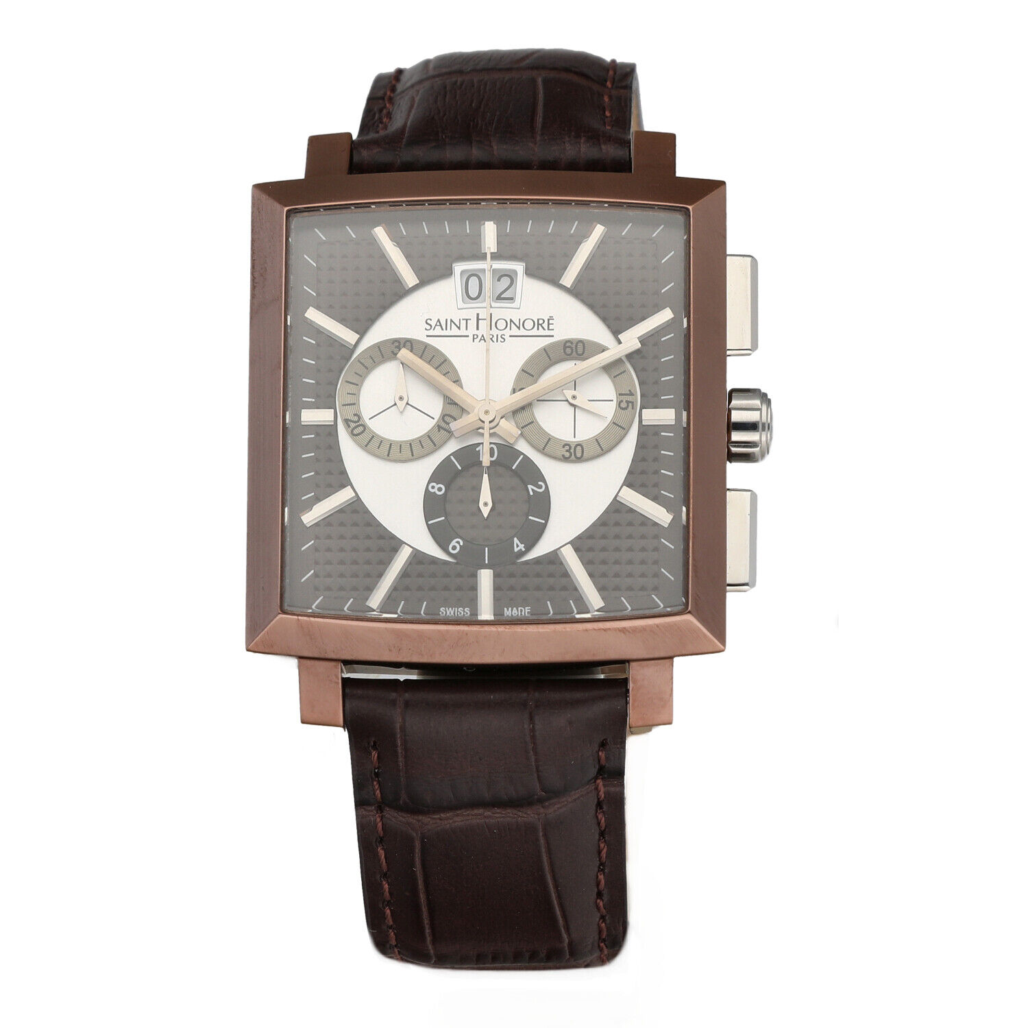 Saint Honoré 898093.71-C11 Bronze PVD Steel Chrono Leather Quartz Men's Watch
