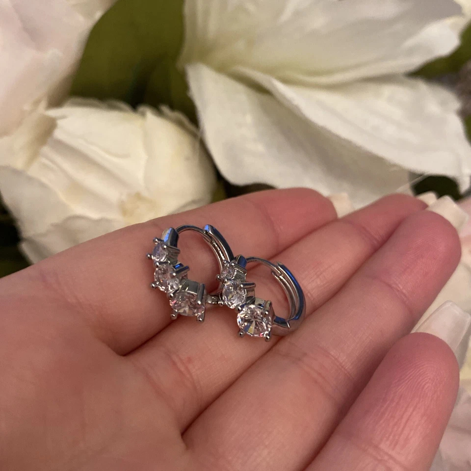 Pendientes Mujer Aros de Plata Oro Blanco 18K Dorado Circonia Resistente 273D - Imagen 3 de 4