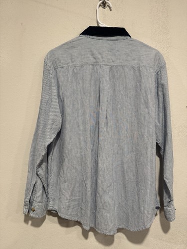 Vintage Casey & Max Teacher Book Cat Shirt Womens L Blue Stripe Button Up School - Picture 7 of 7
