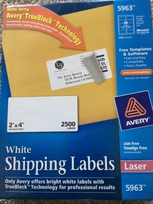 Avery Shipping Labels with TrueBlock Technology Laser 2 x 4 White 2500/Box 5963