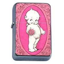 Vintage Cherub Doll Valentine Flip Top Oil Lighter Windproof