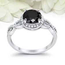 2Ct Round Cut Lab Created Black Diamond Halo Ring 14k White Gold Plated