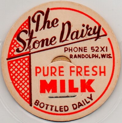 Milk Bottle Cap - The Stone Dairy - Randolph, WI (Wisconsin) - PHONE 52X1 -FRESH