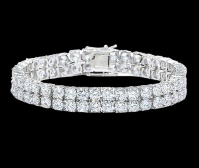 Weißgold Finish Herren Doppelreihig Rundschliff Kreierter Diamant Armband 