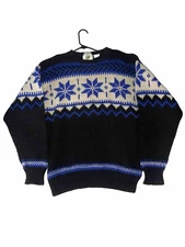 Vintage Field Gear Hand loom Knit Wool Sweater Chunky Ski Nordic Fair Isle XL