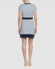 $247 T Tahari Womens Blue Dot Faux Wrap V-Neck Short Sleeve Sheath Dress Size XL