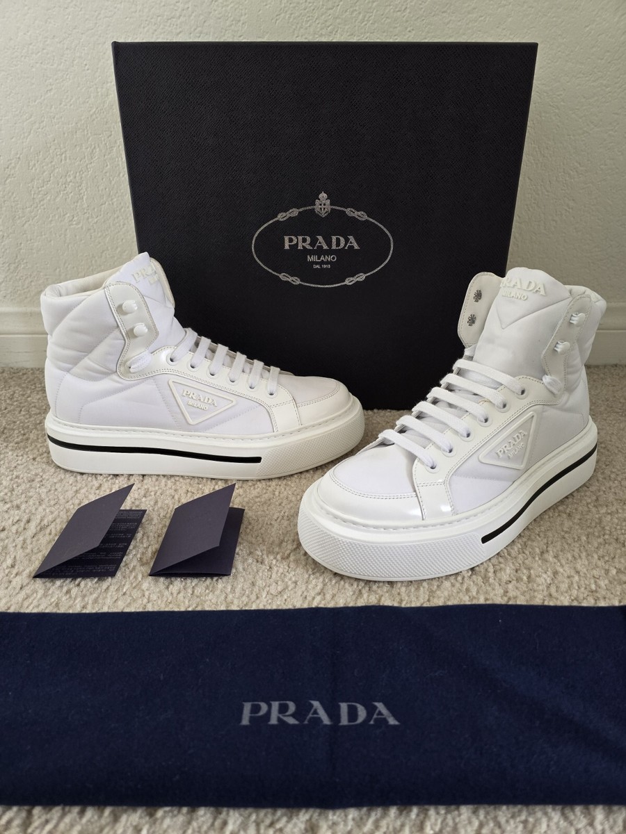 BNIB Auth Prada Street Style Plain Leather Logo High Top Sneakers