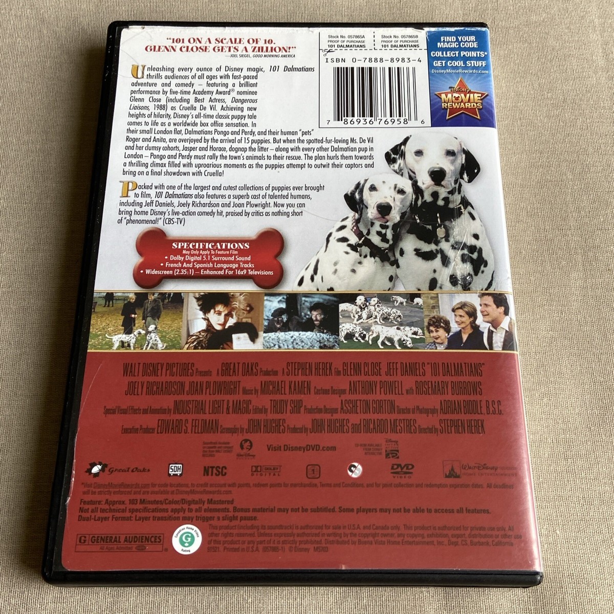 Walt Disney's 101 Dalmatians (1) (DVD 1996) Live-Action Glenn