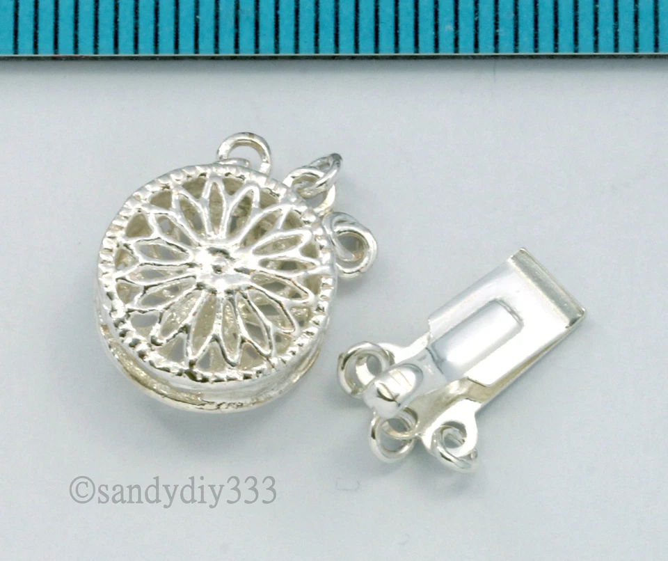 1x STERLING SILVER 3-STRAND CLASSIC FILIGREE ROUND PEARL BOX CLASP 11.6mm #1848 - Image 2 of 3