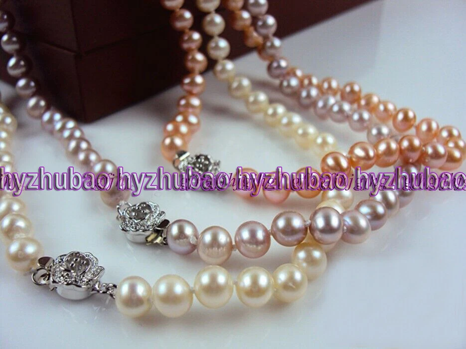 Collar de perlas cultivadas Akoya blanco/rosa/púrpura natural real de 7-8 mm 8-9 mm 18" Foto 4 de 4