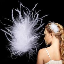 OIIKI White Ostrich Hair Clip, Feather Hairgrip Retro Hair Jewelry Accessorie...