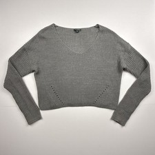 Wild Fable Women's Gray Cropped V-Neck Pullover Sweater Size Small Long Sleeve