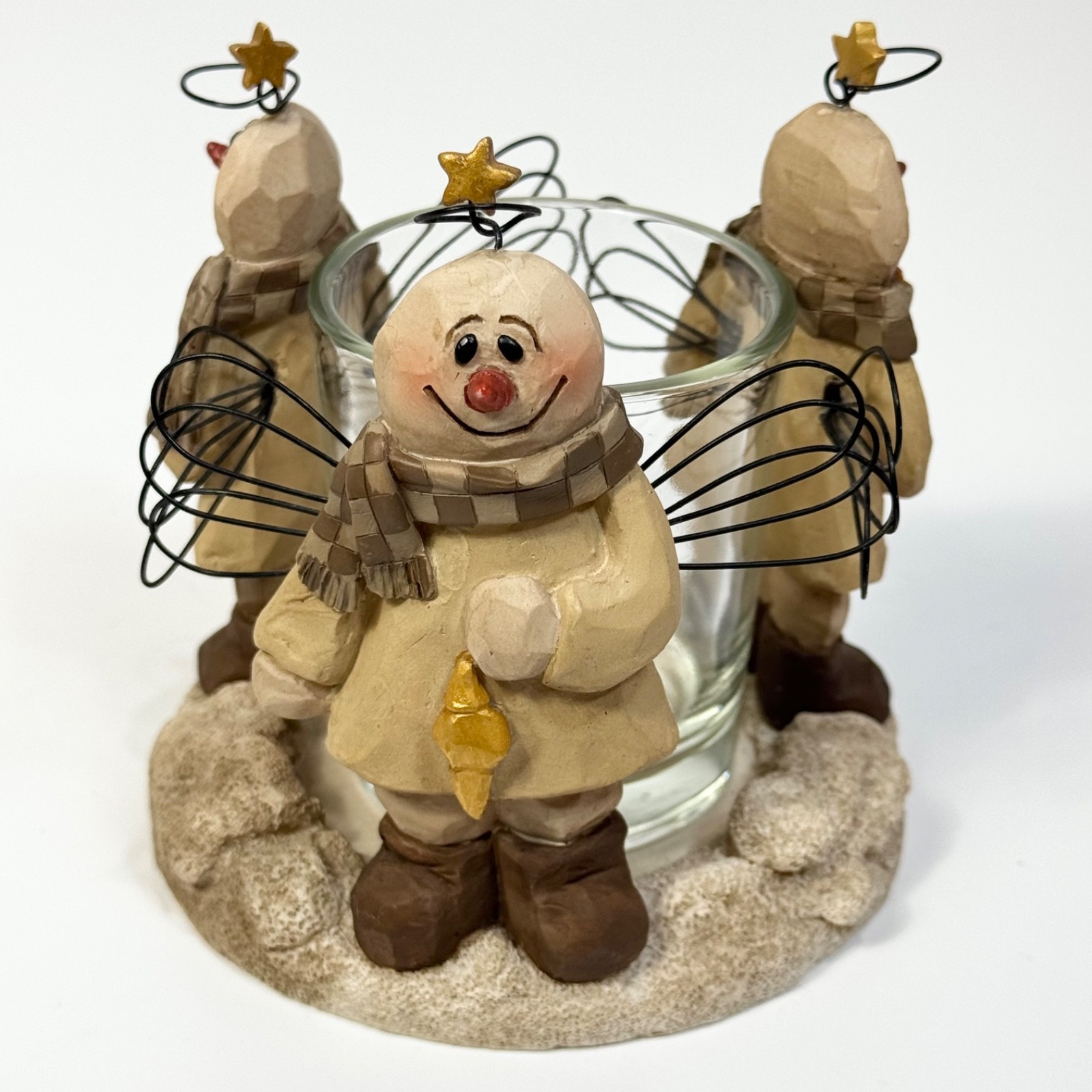 Blossom Bucket Suzi Skoglund Snowman Angel Votive Candle Holder Signed