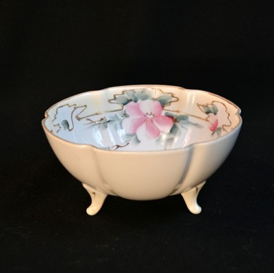 Nippon Rising Sun Mayo Bowl 3 Footed Hand Painted Pink Floral w/Gold 1911-1918