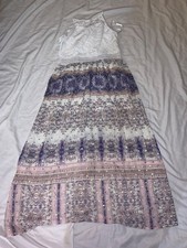 iz Byer Girl White Lace Halter Maxi Dress Purple Pink Paisley Gold Foil Size 14