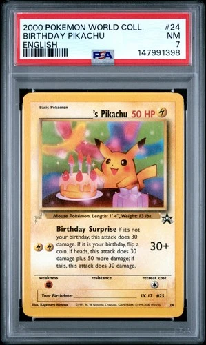 2000 POKEMON PIKACHU WORLD COLLECTION ENGLISH #24 BIRTHDAY PIKACHU PSA 7