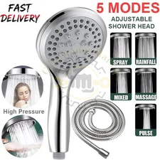 NEW Bath High Pressure Shower Head 5 Mode LARGE Chrome Handset Head Water Saving