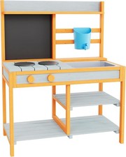 Outdoor Mud Kitchen for Kids, Wooden with Removable Sink Chalkboard, Ages 4-8