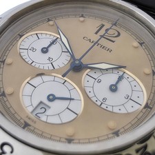 Cartier Pasha Chronograph 1050 1 Champagne Dial Steel 38mm Quartz Watch 9