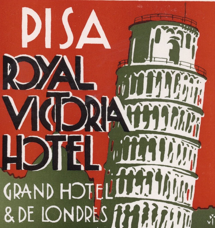 PISA, Italy, Royal Victoria Hotel label 4 x 4"