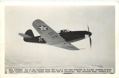 RPPC Postcard Bell P39 Aircobra Fighter Plane W J Gray