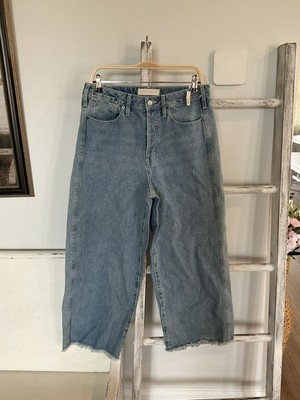 Happy Nature Jeans Womens 30 Blue High Rise Crop Wide Leg Raw Hem Button Fly NEW