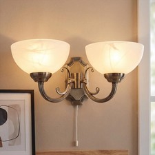 Edle Wandleuchte Landhaus Stil in Bronze Alabaster Glas Wohnzimmer Flur Lampe