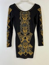 Free People Womens Embroidered Long Sleeve Mini Dress Black Size XS Cotton Boho