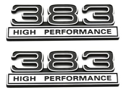 2pcs 383 6.2L High Performance Engine Emblems Badge 3D Decals Chrome Black