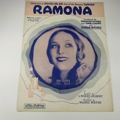 Ramona Dolores Del Rio Sheet Music with Ukelele and Banjo Gilbert/Wayne 1927