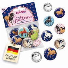 8 Mini-Button PFERDE PONYS Mitgebsel Geschenke Mädchen Kindergeburtstag Ponyhof