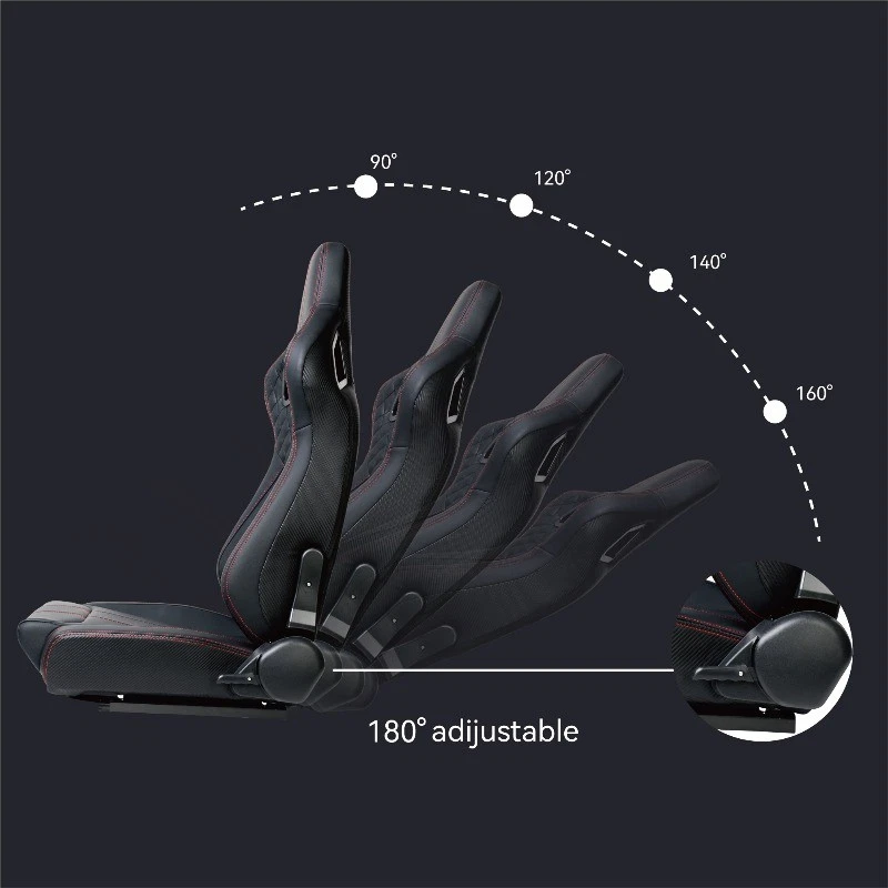 2 шт. Реклинируемые Гоночные Сиденья Винил Кожа Красная Вышивка для Chevy с Двойным Слайдером - Изображение 3 из 4