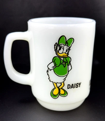 Disney Daisy Duck Coffee Mug Vintage Anchor Hocking Milk Glass Pepsi Series