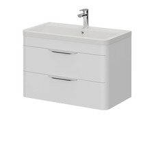 Oslo Gloss White 800mm Wall Mounted 2 Drawer Vanity Unit and Ceramic Basin with 