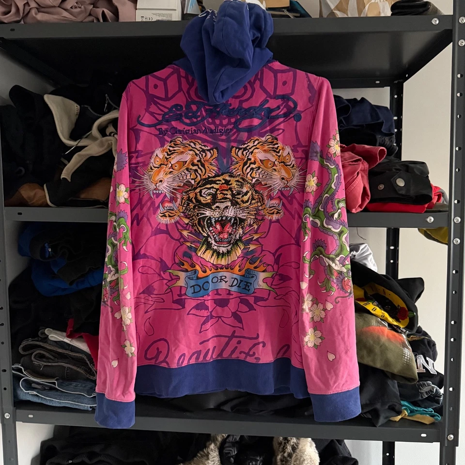 Sudadera con Capucha Ed Hardy Vintage Cremallera Estrás Y2K Avant Garde Foto 2 de 4