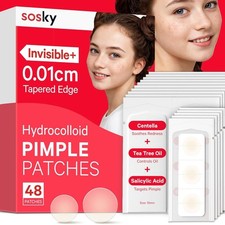 Sosky Pimple Patches for Face, Invisible Hydrocolloid Acne Patches-48 Count