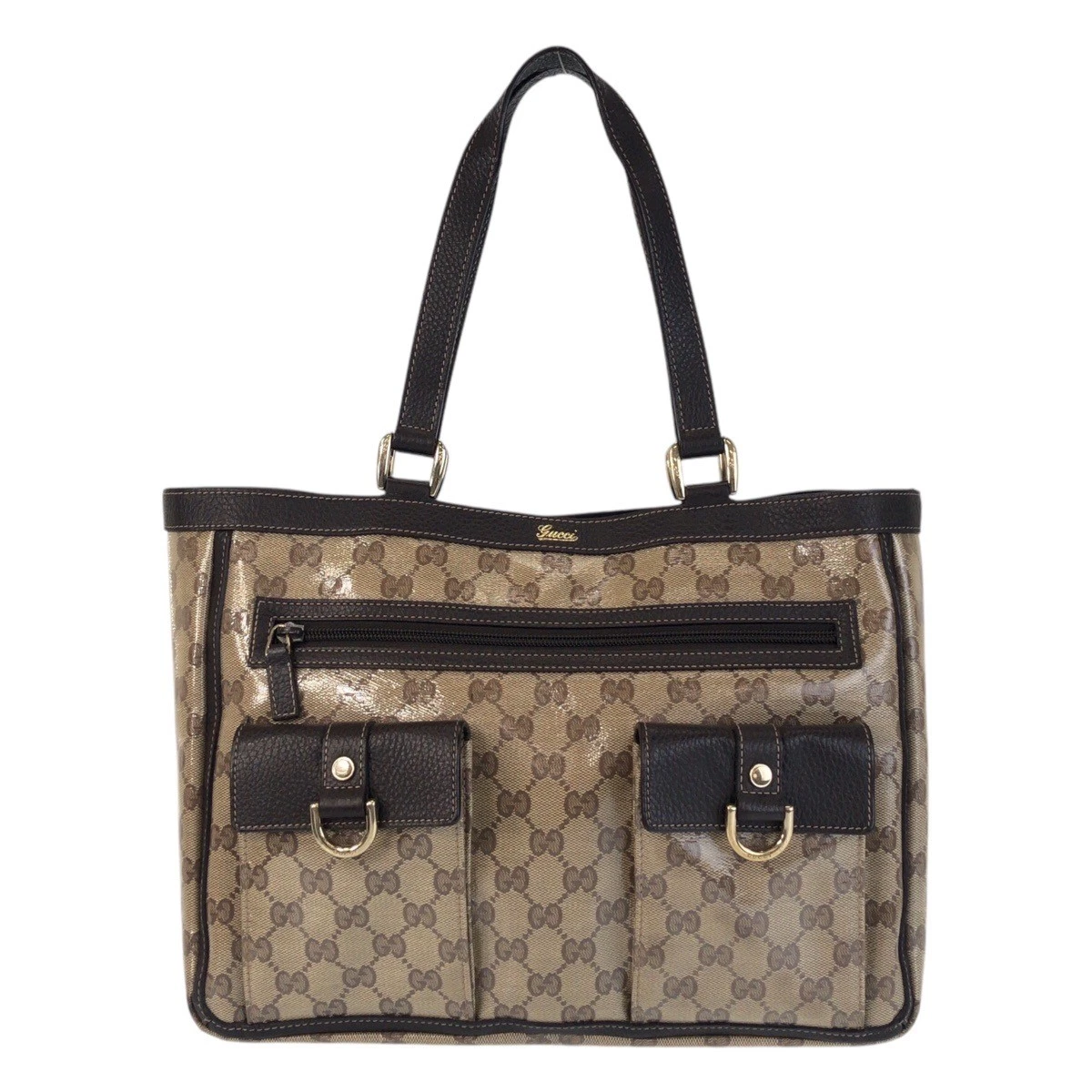 GUCCI GG crystal 268639 borsa tote borsa a tracolla beige marrone oro ferramenta