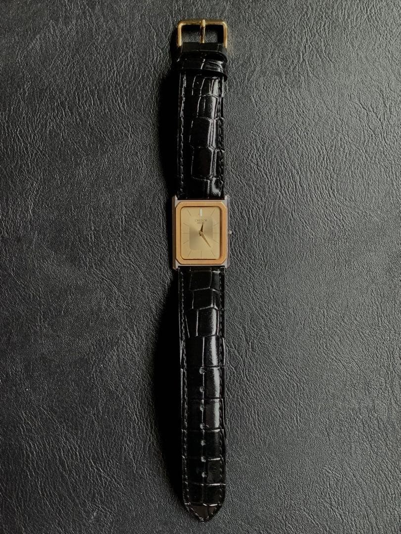SEIKO CREDOR 14K Bezel Quartz Tank Style Square Gold Dial Vintage Watch Japan image 2